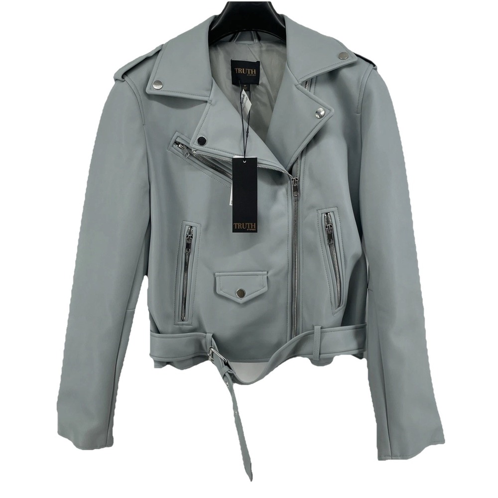 Truth by Republic Moto Jacket Women's Medium Blue‎ Soft Vegan Leather